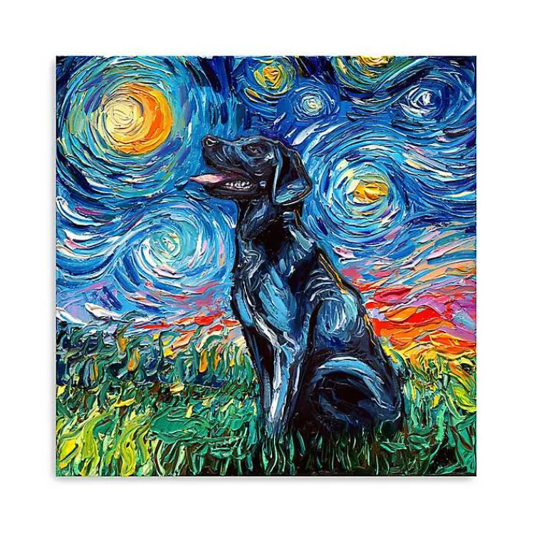 Kirklands Home Aja Trier Black Lab Starry Night Canvas Print New