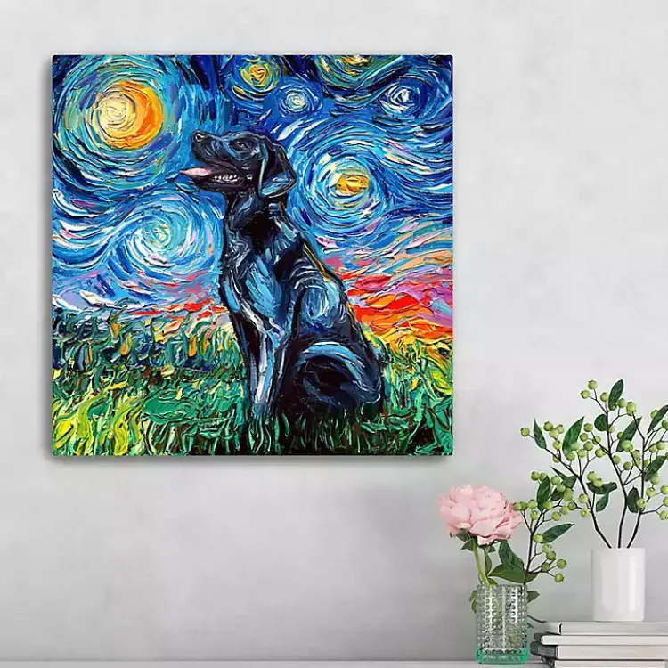 Kirklands Home Aja Trier Black Lab Starry Night Canvas Print New