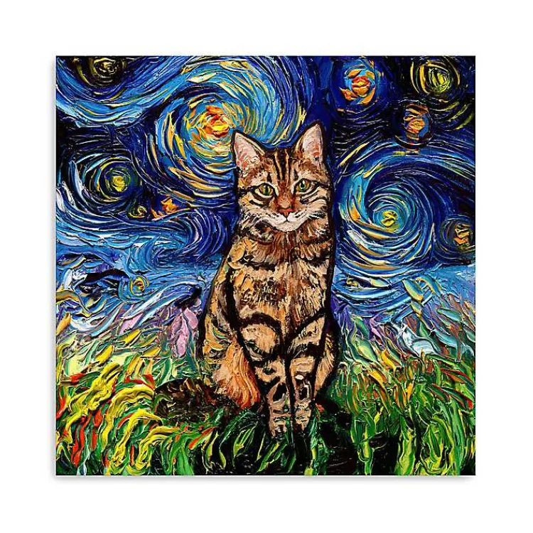 Kirklands Home Aja Trier Brown Tabby Starry Night Canvas Print Hot