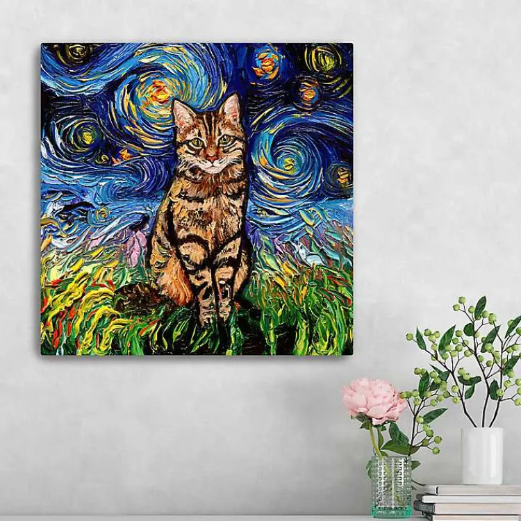 Kirklands Home Aja Trier Brown Tabby Starry Night Canvas Print Hot