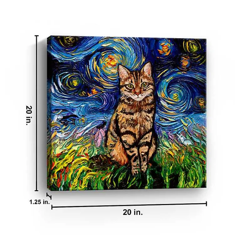Kirklands Home Aja Trier Brown Tabby Starry Night Canvas Print Hot