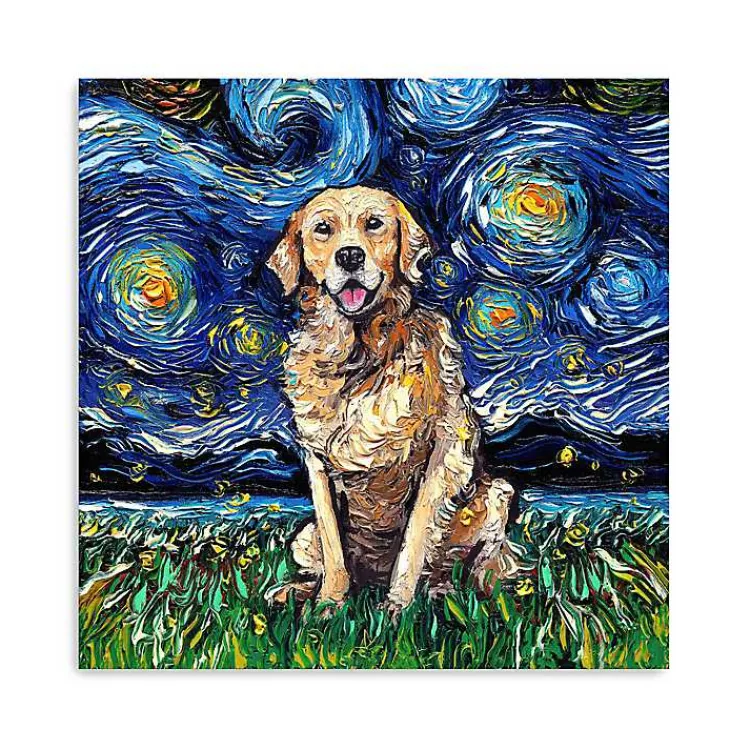 Kirklands Home Aja Trier Golden Starry Night Canvas Art Print New
