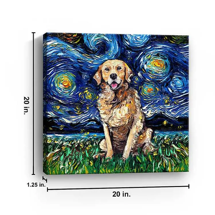 Kirklands Home Aja Trier Golden Starry Night Canvas Art Print New