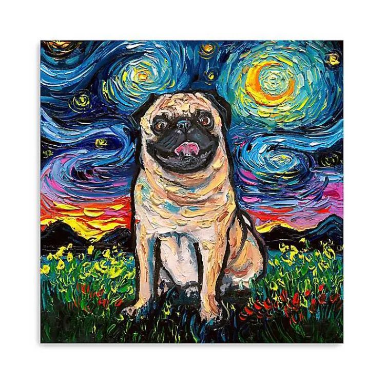 Kirklands Home Aja Trier Pug Starry Night Canvas Art Print Sale