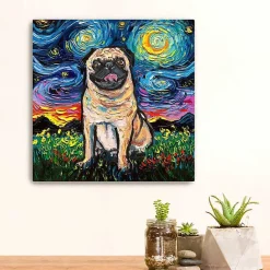 Kirklands Home Aja Trier Pug Starry Night Canvas Art Print Sale