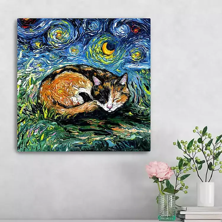 Kirklands Home Aja Trier Sleepy Calico Starry Night Canvas Print New