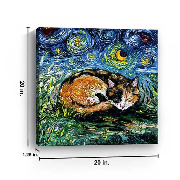 Kirklands Home Aja Trier Sleepy Calico Starry Night Canvas Print New