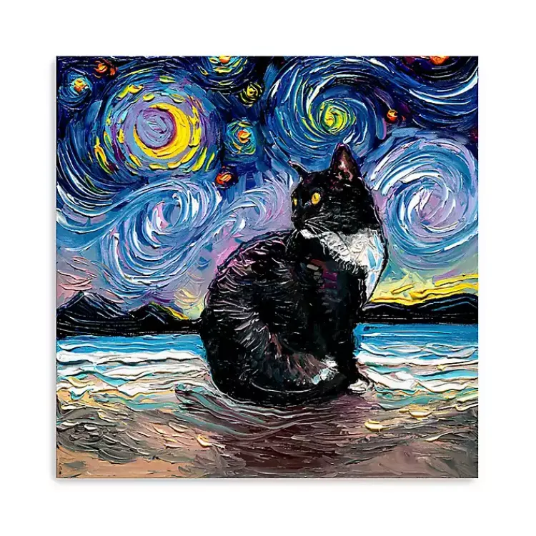 Kirklands Home Aja Trier Tuxedo Cat Starry Night Canvas Art Print Best
