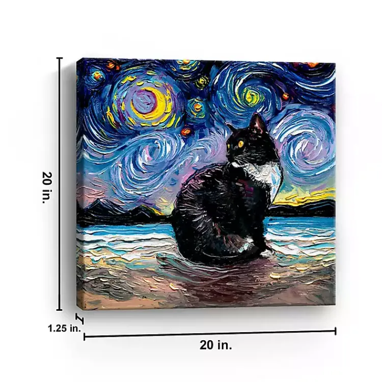 Kirklands Home Aja Trier Tuxedo Cat Starry Night Canvas Art Print Best