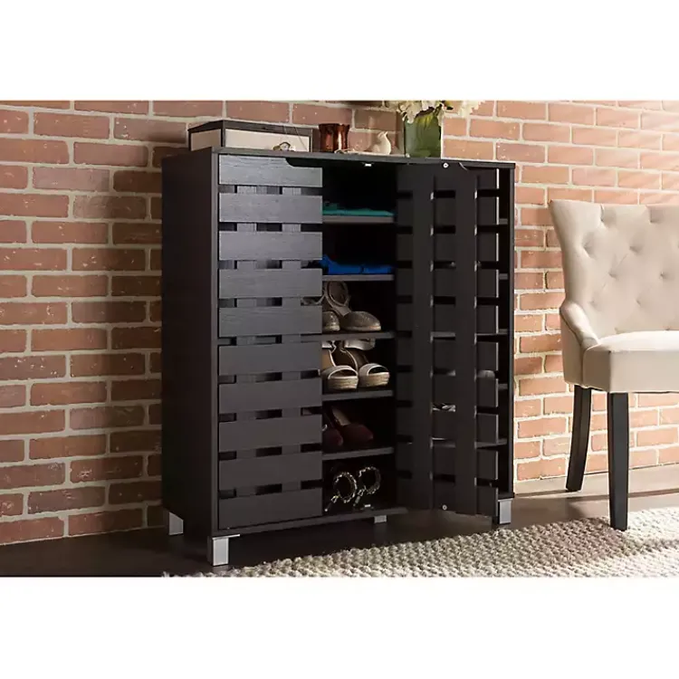 Kirklands Home Aldrich Black Slatted Shoe Storage Cabinet Outlet