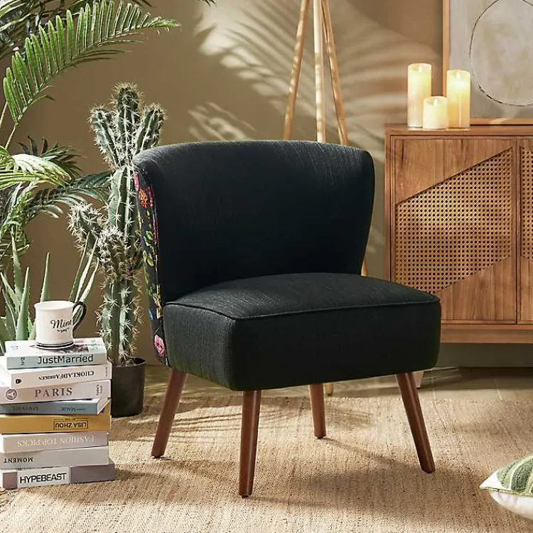 Kirklands Home Alex Upholstered Floral Back Accent Chair Black Hot