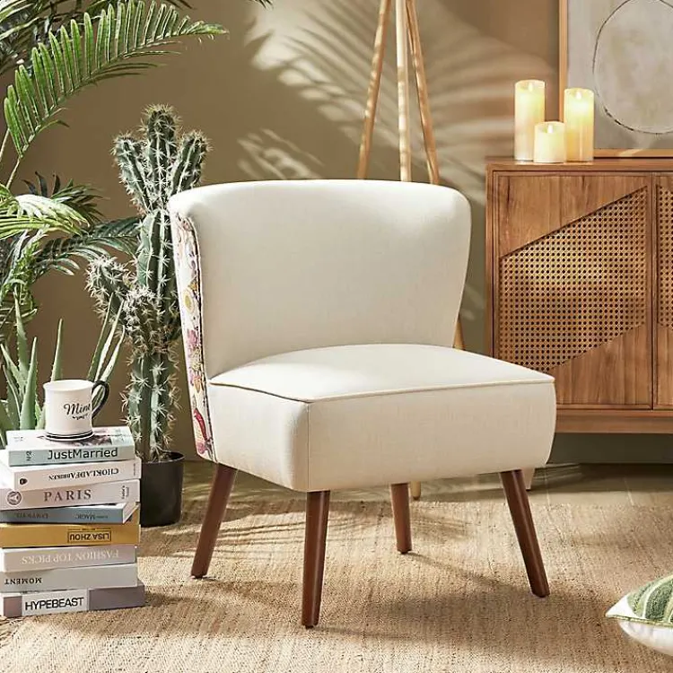 Kirklands Home Alex Upholstered Floral Back Accent Chair Ivory Hot