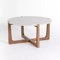 Kirklands Home Allen Wood and Marble Round Coffee Table White Sale