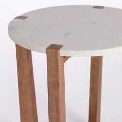Kirklands Home Allen Wood and Marble Round Side Table White