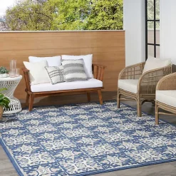 Kirklands Home Aloha Blue Geometric Indoor/Outdoor Area Rug, 5x7 New