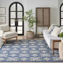 Kirklands Home Aloha Blue Geometric Indoor/Outdoor Area Rug, 5x7 New