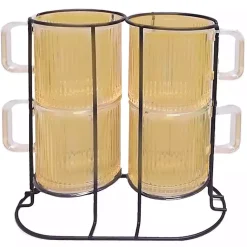 Kirklands Home Amber Mugs with Rack 5-pc. Set Orange Clearance
