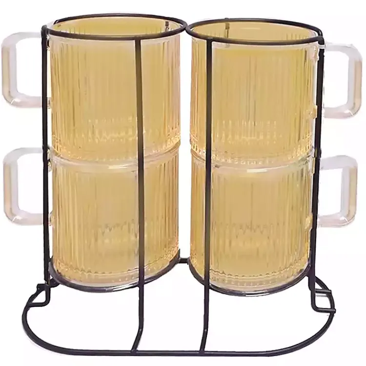 Kirklands Home Amber Mugs with Rack 5-pc. Set Orange Clearance
