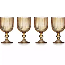 Kirklands Home Amber Ribbed Goblet Wine Glasses, Set of 4 Orange Sale