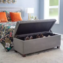 Kirklands Home Amelia Tufted Shoe Storage Ottoman Bench Gray Sale