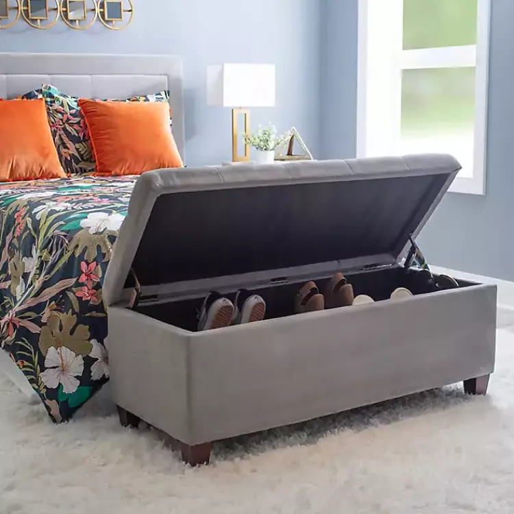 Kirklands Home Amelia Tufted Shoe Storage Ottoman Bench Gray Sale