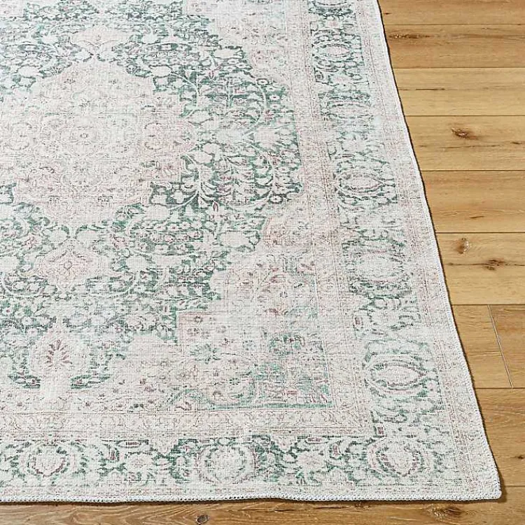 Kirklands Home Amelie Green Traditional Washable Area Rug, 6x9 Clearance