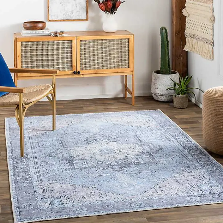 Kirklands Home Amelie Silver Classic Washable Area Rug, 5x7 Blue Outlet