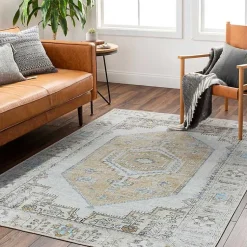 Kirklands Home Amelie Yellow Traditional Washable Area Rug, 7x10 Clearance