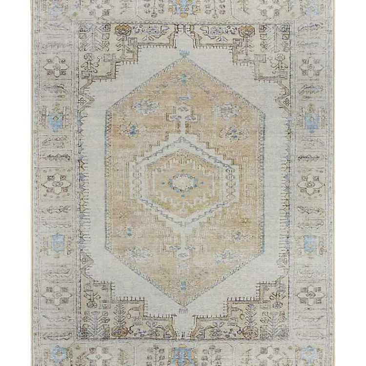 Kirklands Home Amelie Yellow Traditional Washable Area Rug, 8x12 Online