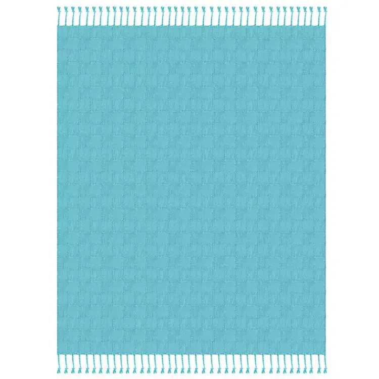 Blankets & Throws>Kirklands Home Angel Checkered Weave Fringe Throw Blue