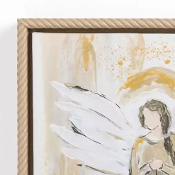 Kirklands Home Angel Holding Wreath Framed Canvas Art Print White