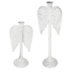 Christmas Decorations>Kirklands Home Angel Wing Taper Candle Holders, Set of 2 White