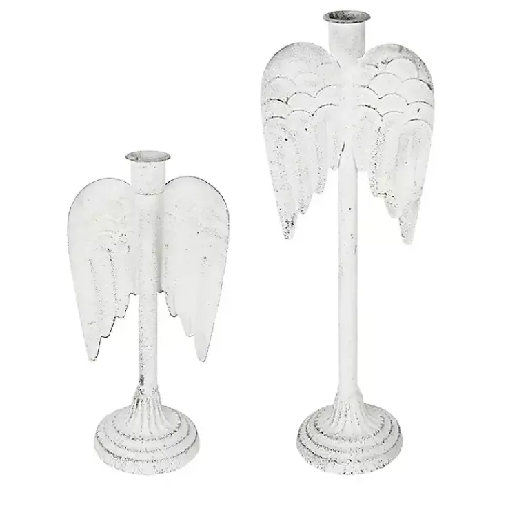 Christmas Decorations>Kirklands Home Angel Wing Taper Candle Holders, Set of 2 White