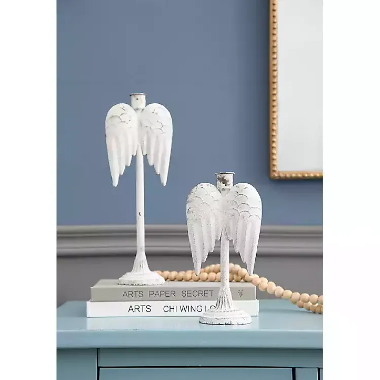 Christmas Decorations>Kirklands Home Angel Wing Taper Candle Holders, Set of 2 White