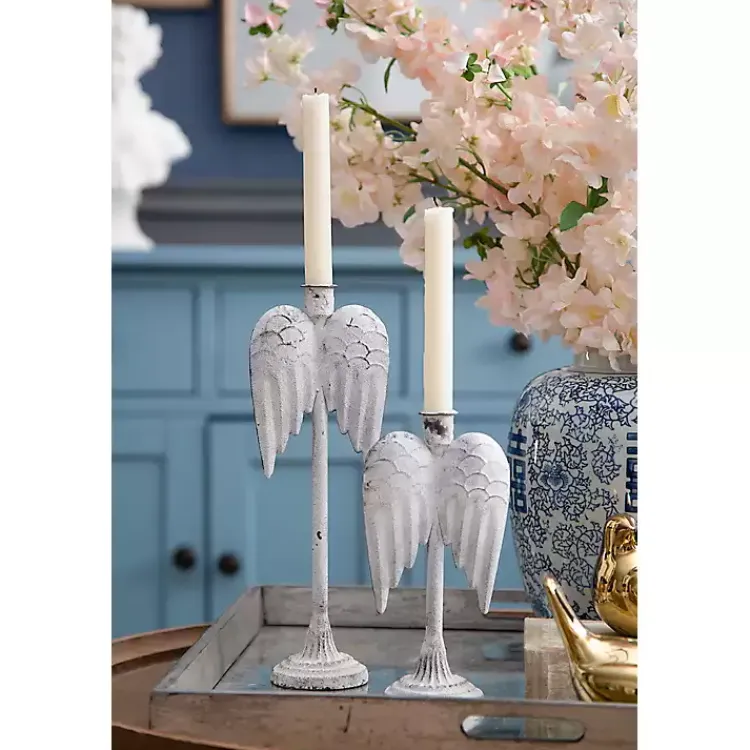 Christmas Decorations>Kirklands Home Angel Wing Taper Candle Holders, Set of 2 White