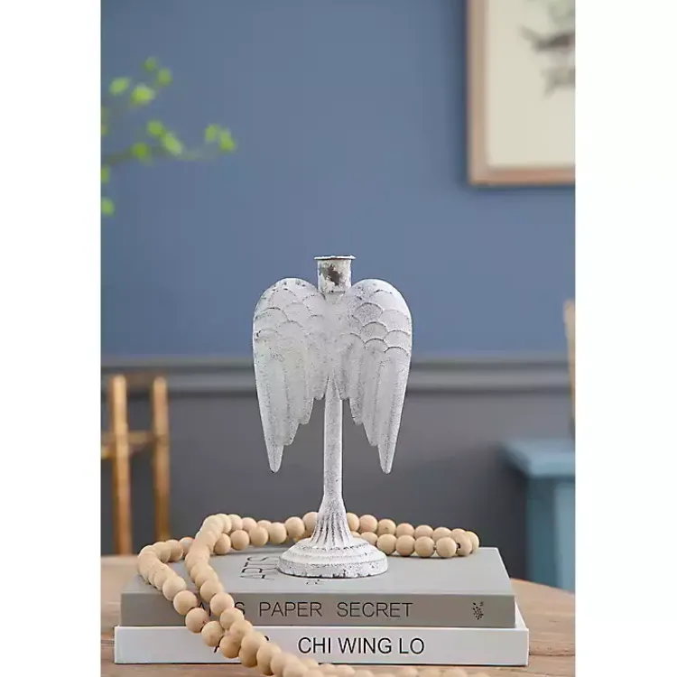 Christmas Decorations>Kirklands Home Angel Wing Taper Candle Holders, Set of 2 White