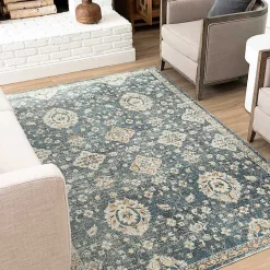 Kirklands Home Anthracite Granary Floral Area Rug, 8x10 Blue