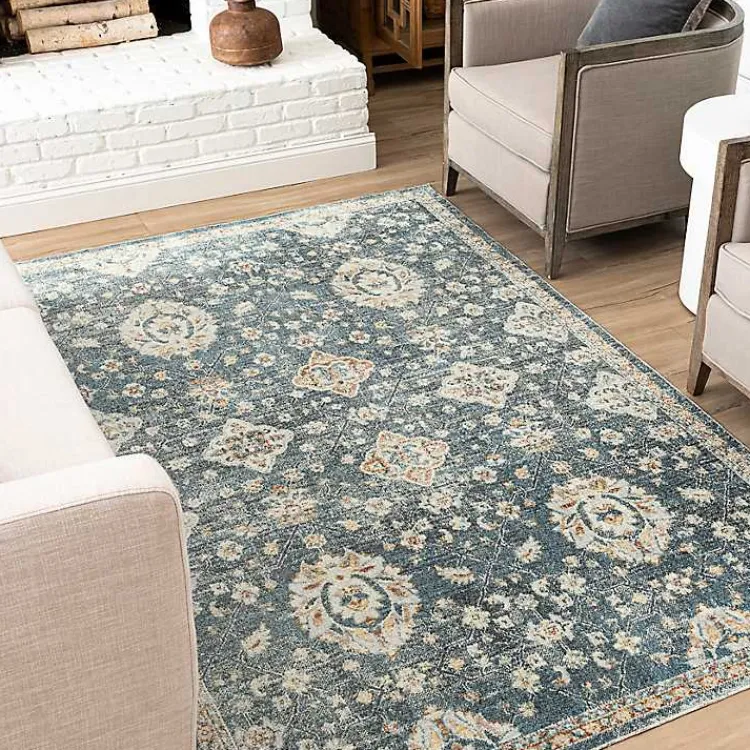 Kirklands Home Anthracite Granary Floral Area Rug, 8x10 Blue