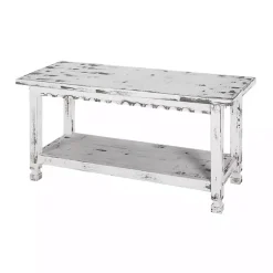 Kirklands Home Antiquated Farmhouse Shelf Bench White Discount