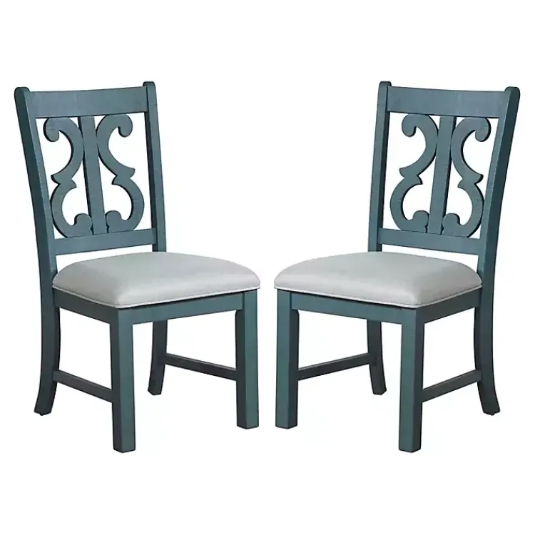 Kirklands Home Antique Blue Upholstered Dining Chairs, Set of 2 Online