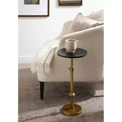 Kirklands Home Antique Brass and Marble Adjustable Table Black Hot