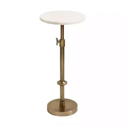 Kirklands Home Antique Brass and Marble Adjustable Table White Outlet