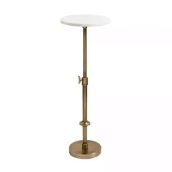 Kirklands Home Antique Brass and Marble Adjustable Table White Outlet