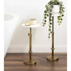 Kirklands Home Antique Brass and Marble Adjustable Table White Outlet