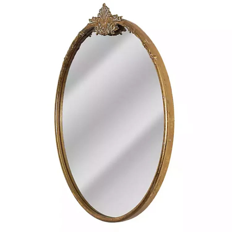 Kirklands Home Antique Brass Metal Ornate Round Mirror New