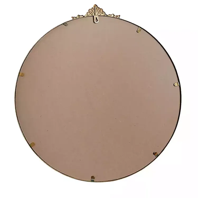 Kirklands Home Antique Brass Metal Ornate Round Mirror New