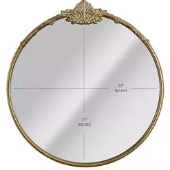 Kirklands Home Antique Brass Metal Ornate Round Mirror New