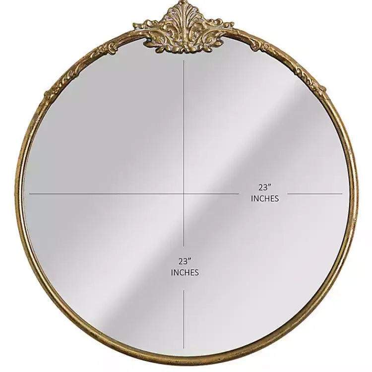 Kirklands Home Antique Brass Metal Ornate Round Mirror New