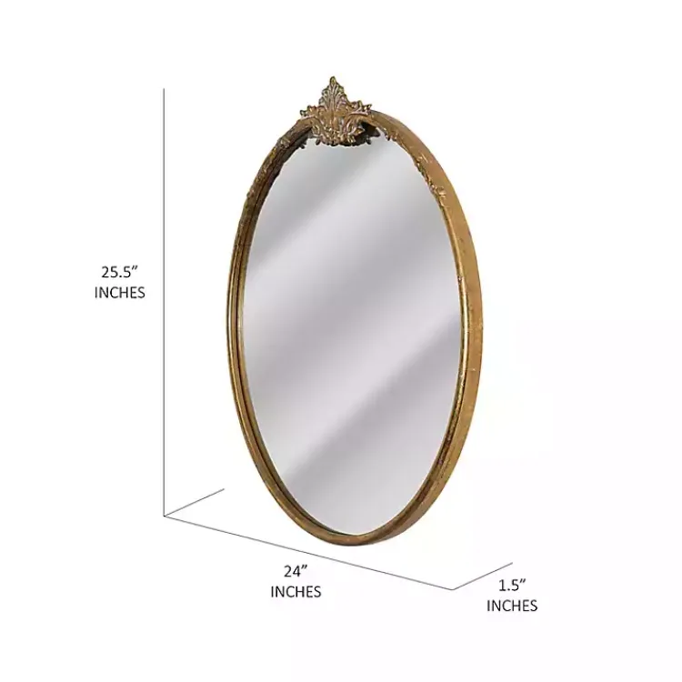 Kirklands Home Antique Brass Metal Ornate Round Mirror New