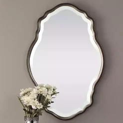 Kirklands Home Antique Bronze and Silver Curved Wooden Mirror Best